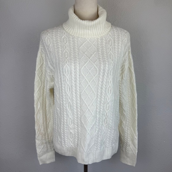 Cashmere Project Womens 100% Cashmere Cable Knit Turtleneck Sweater Ivory - Picture 1 of 8